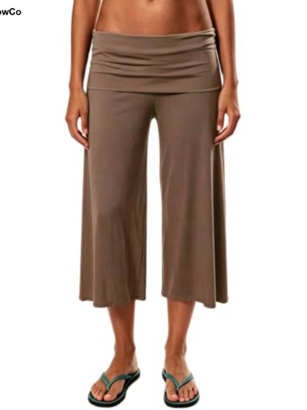 Fold Over Wide Leg Capri Pants Women's Low Rise Y2K Gaucho Palazzo Yoga